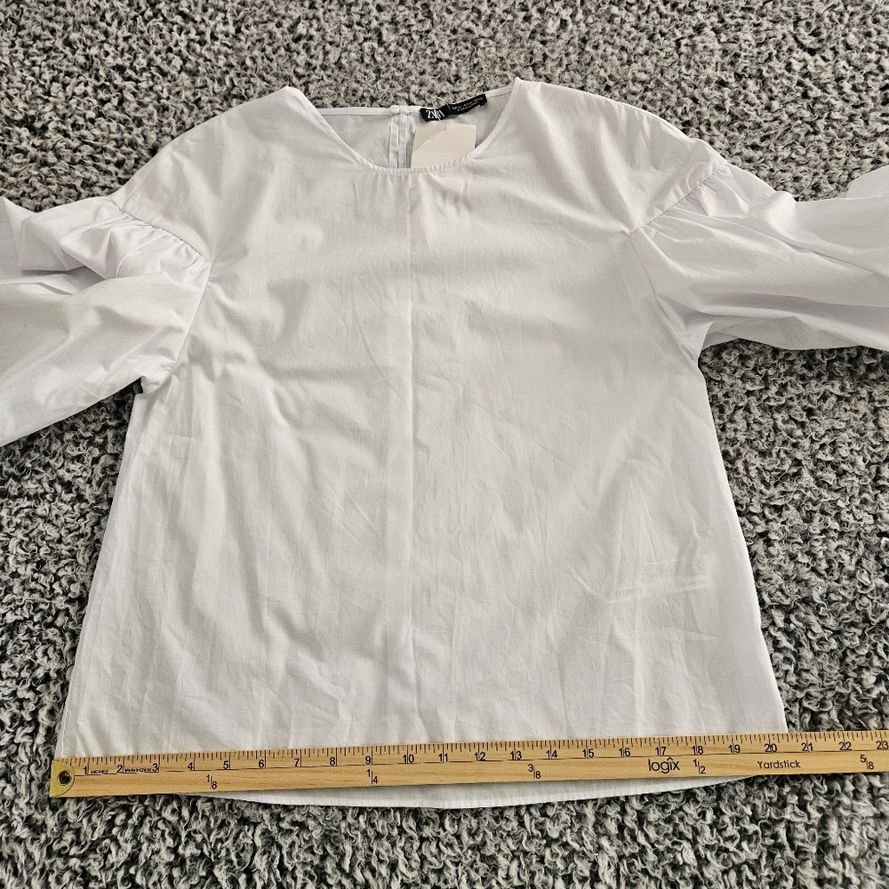 Zara White Cotton Blouse XS Balloon Puff Sleeve Summer Relaxed Boho Top - Picture 12 of 14